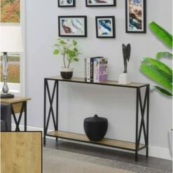 Tucson Console Table with Shelf English Oak/Black - Breighton Home