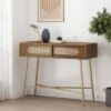 Tuttle Rustic Glam Console Table with Wicker Accents Walnut/Natural/Antique Gold - Christopher Knight Home -Console Tables Sales unnamed file 3096