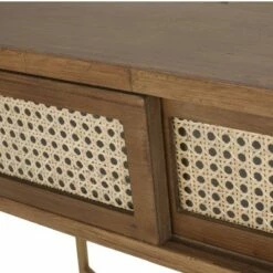 Tuttle Rustic Glam Console Table with Wicker Accents Walnut/Natural/Antique Gold - Christopher Knight Home -Console Tables Sales unnamed file 3103