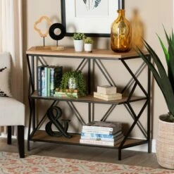 Logan Metal 3 Tier Console Table Brown/Black - Baxton Studio -Console Tables Sales unnamed file 3264