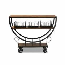 Frieda Industrial Farmhouse Wood and Black Metal Console Cart Walnut Brown - Baxton Studio -Console Tables Sales unnamed file 3268