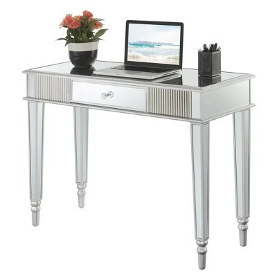 French Country 1 Drawer Mirrored Desk Console Table Silver - Breighton Home 4 French Country 1 Drawer Mirrored Desk Console Table Silver - Breighton Home - Image 2