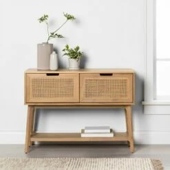 Hearth & Hand W/Magnolia Furniture Wood & Cane Console Table with Pull-Down Drawers - Hearth & Hand™ with Magnolia Black