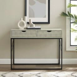 Faux Shagreen Modern 2 Drawer Entry Table - Saracina Home Gray