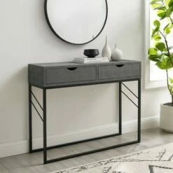 Faux Shagreen Modern 2 Drawer Entry Table - Saracina Home Gray -Console Tables Sales unnamed file 3461