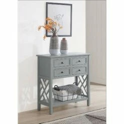 32" Middlebury Wood Console Table with 4 Drawers Gray - Alaterre Furniture