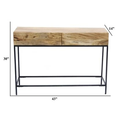 Mango Wood and Metal Console Table Natural Oak - The Urban Port 6 Mango Wood and Metal Console Table Natural Oak - The Urban Port - Image 4