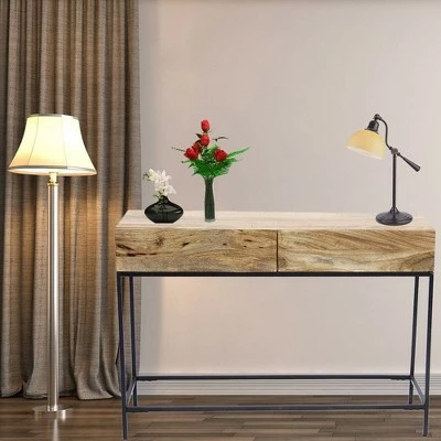 Mango Wood and Metal Console Table Natural Oak - The Urban Port 7 Mango Wood and Metal Console Table Natural Oak - The Urban Port - Image 5