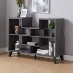 Alitano 6 Shelf Console Table Distressed Gray - miBasics