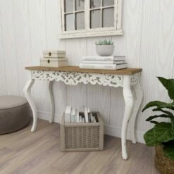 Wood Parisian Design Floral Ornate Detailing Console Table White - Olivia & May -Console Tables Sales unnamed file 3811