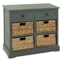 Wood Console 4 Wicker Baskets 2 Drawers Blue - Olivia & May