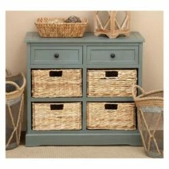 Wood Console 4 Wicker Baskets 2 Drawers Blue - Olivia & May -Console Tables Sales unnamed file 3885