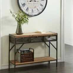 Olivia & May Industrial Console Table with Screen Drawers Brown - Olivia & May