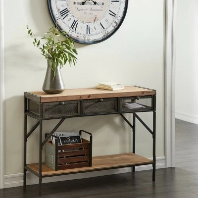Olivia & May Industrial Console Table with Screen Drawers Brown - Olivia & May 3 Olivia & May Industrial Console Table with Screen Drawers Brown - Olivia & May