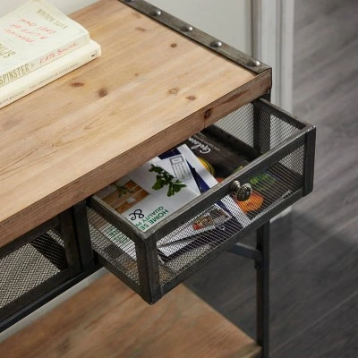 Olivia & May Industrial Console Table with Screen Drawers Brown - Olivia & May 4 Olivia & May Industrial Console Table with Screen Drawers Brown - Olivia & May - Image 2