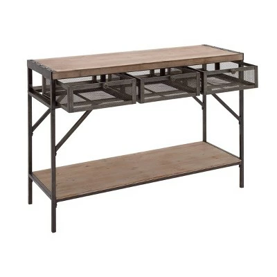 Olivia & May Industrial Console Table with Screen Drawers Brown - Olivia & May 6 Olivia & May Industrial Console Table with Screen Drawers Brown - Olivia & May - Image 4
