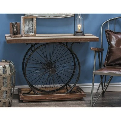 Olivia & May Industrial Wheel Console Table Brown - Olivia & May 3 Olivia & May Industrial Wheel Console Table Brown - Olivia & May