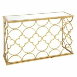 Metal and Mirror Quatrefoil Pattern Console Table Gold - Olivia & May