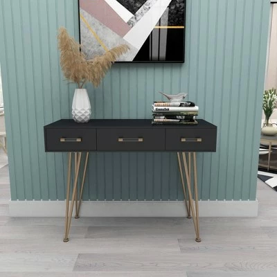 Olivia & May Modern 3 Drawer Console Table Black - Olivia & May 5 Olivia & May Modern 3 Drawer Console Table Black - Olivia & May - Image 3
