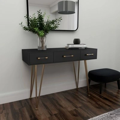 Olivia & May Modern 3 Drawer Console Table Black - Olivia & May 6 Olivia & May Modern 3 Drawer Console Table Black - Olivia & May - Image 4