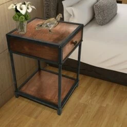 Wooden End Table with Drawer and Open Base Brown and Black - The Urban Port -Console Tables Sales unnamed file 4134