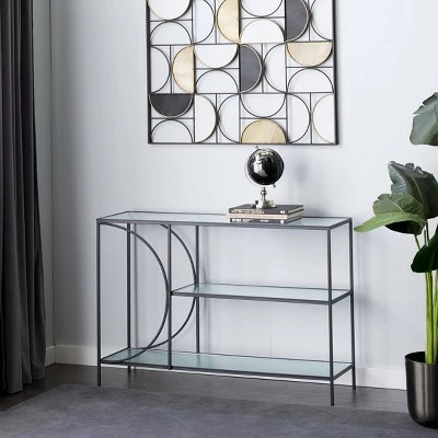 Olivia & May Industrial Metal Console Table Black - Olivia & May 3 Olivia & May Industrial Metal Console Table Black - Olivia & May