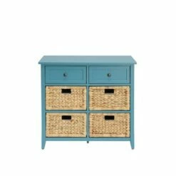 Flavius Console Table with 6 Drawers Blue - Benzara