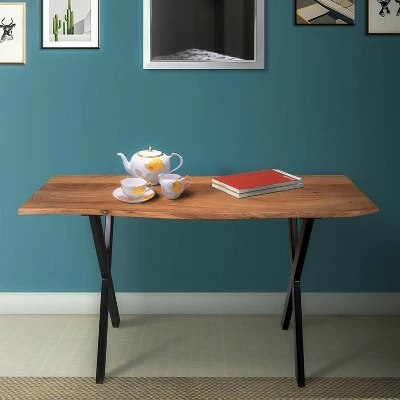 30" Industrial Wooden Console Sofa Entryway Table with X Base & Metal legs Brown/Black - The Urban Port 6 30" Industrial Wooden Console Sofa Entryway Table with X Base & Metal legs Brown/Black - The Urban Port - Image 4