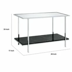 Console Table with Mirror Top and Faux Marble Open Bottom Shelf Silver/Black - Benzara -Console Tables Sales unnamed file 4289