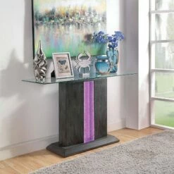 Danziger Pedestal Base Sofa Table with LED Light Gray - miBasics -Console Tables Sales unnamed file 4313