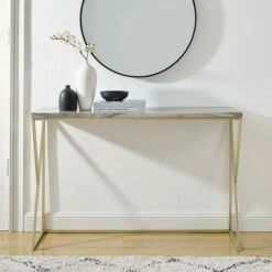 Geo Glam Modern Faux Marble Entry Table - Saracina Home White Faux Marble/black