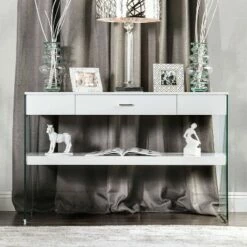 Romna Tempered Glass Sofa Table White - miBasics