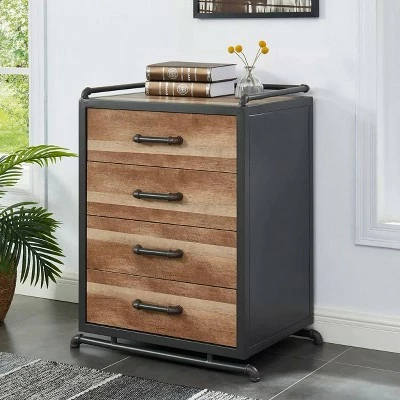 Dredan Metal Console Table with 4 Drawers Natural/Sand Black - miBasics 3 Dredan Metal Console Table with 4 Drawers Natural/Sand Black - miBasics