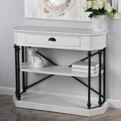 Clipped Corner Console Table with 2 Shelves and Center Drawer White - Stylecraft -Console Tables Sales unnamed file 4348