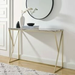 Geo Glam Modern Faux Marble Entry Table - Saracina Home White Faux Marble/black -Console Tables Sales unnamed file 438
