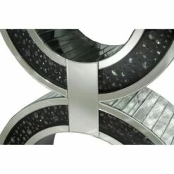 Wood and Mirror Console Table with Geometric Style Base Black/Clear - Benzara