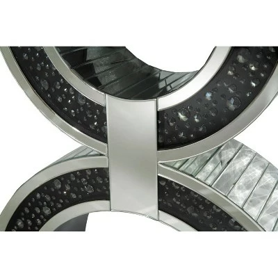 Wood and Mirror Console Table with Geometric Style Base Black/Clear - Benzara 3 Wood and Mirror Console Table with Geometric Style Base Black/Clear - Benzara