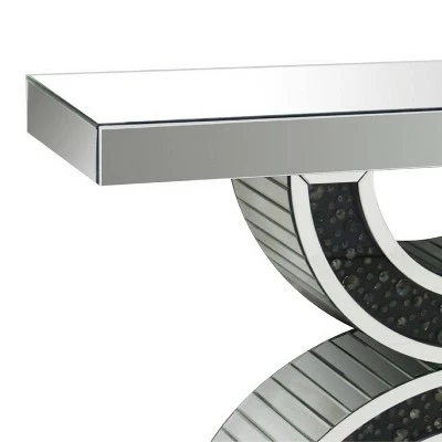 Wood and Mirror Console Table with Geometric Style Base Black/Clear - Benzara 4 Wood and Mirror Console Table with Geometric Style Base Black/Clear - Benzara - Image 2