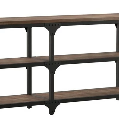 Industrial Style Metal Frame Console Table with 2 Shelves Gray/Brown - Benzara 3 Industrial Style Metal Frame Console Table with 2 Shelves Gray/Brown - Benzara