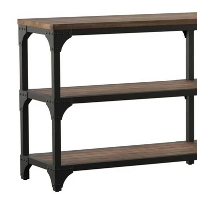 Industrial Style Metal Frame Console Table with 2 Shelves Gray/Brown - Benzara 4 Industrial Style Metal Frame Console Table with 2 Shelves Gray/Brown - Benzara - Image 2
