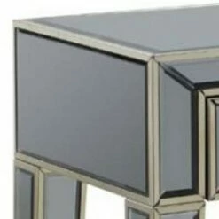 Mirrored Console Table with 2 Drawers and Acrylic Knobs Gray - Benzara