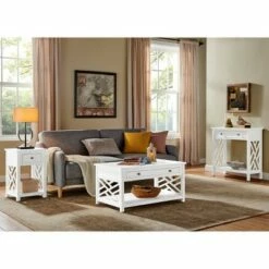 Arcadia Acacia Wood Round Wedge Tables White - Alaterre Furniture