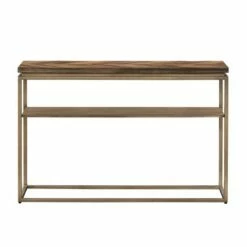 Faye Console Table with Shelf Rustic Brown/Antiqued Brass - Armen Living -Console Tables Sales unnamed file 4495