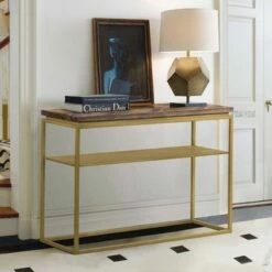 Faye Console Table with Shelf Rustic Brown/Antiqued Brass - Armen Living -Console Tables Sales unnamed file 4499