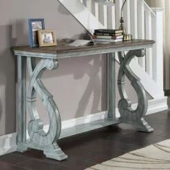 Crimber Trestle Sofa Table Oak/Antique Blue - miBasics