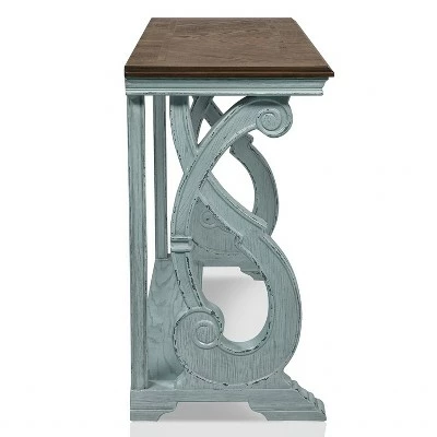 Crimber Trestle Sofa Table Oak/Antique Blue - miBasics 4 Crimber Trestle Sofa Table Oak/Antique Blue - miBasics - Image 2