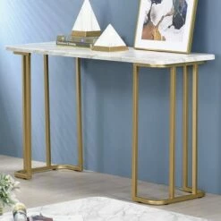 Trillick Faux Marble Top Sofa Table - miBasics Gold/black