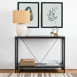Modern Industry Metal/Wooden Console Table - Glitzhome Walnut