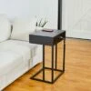 Modern Industry Metal/Wooden 'C' Side and End Table with 2 USB Charging Ports - Glitzhome Walnut 2 Modern Industry Metal/Wooden 'C' Side and End Table with 2 USB Charging Ports - Glitzhome Walnut -Console Tables Sales unnamed file 4745