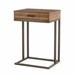 Modern Industry Metal/Wooden 'C' Side and End Table with 2 USB Charging Ports - Glitzhome Walnut -Console Tables Sales unnamed file 4753